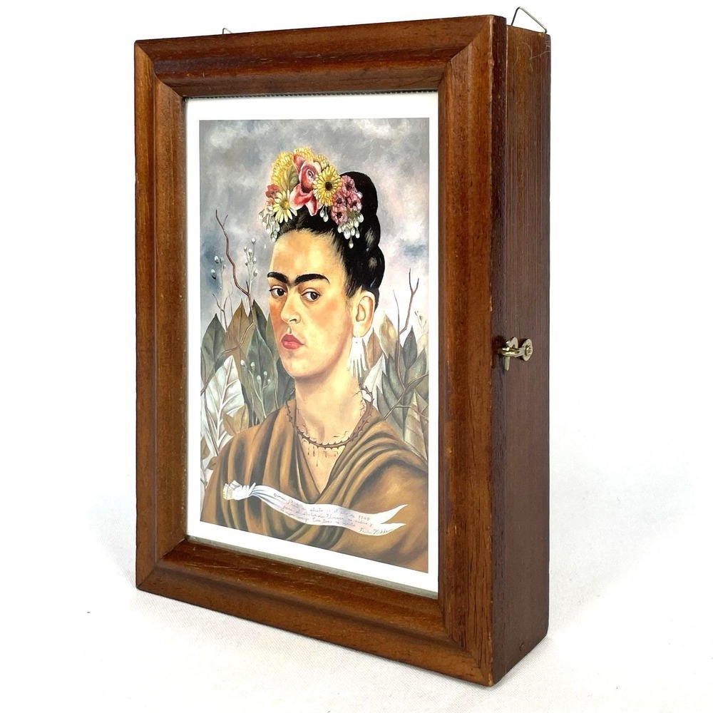 Frida Kahlo Wooden Key Cabinet Wall Mount Storage Box Picture Frame 5 Hooks